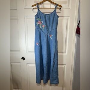 VTG Together Blue Denim Dress with Floral Embroidery